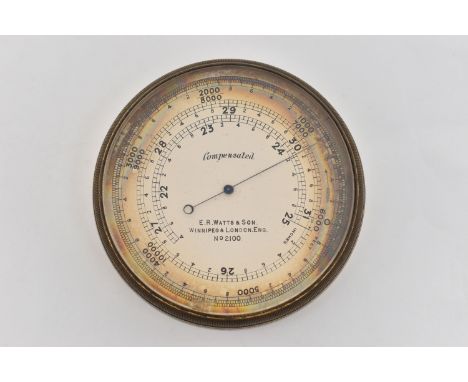 A 'COMPENSATED' BAROMETER, round dial (worn) signed 'Compensated, E.R Watts &amp; Son, Winnipeg &amp; London Eng No.2100', bl