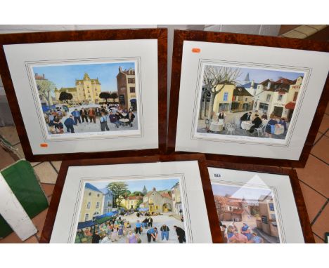 MARGARET LOXTON (1938-) FOUR SIGNED LIMITED EDITION PRINTS, comprising Market day, The Town Square, Pavement Cafe and Boules,