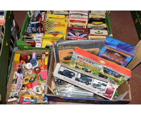 THREE BOXES OF BOXED AND LOOSE DIE-CAST CARS AND COLLECTIBLE STATIONERY to include approximately forty boxed die cast cars an