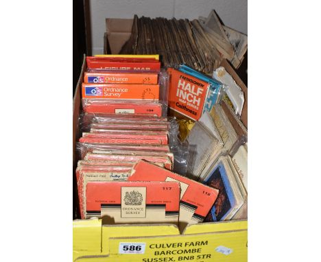 TWO BOXES OF EPHEMERA comprising over fifty Maps from Ordnance Survey and Bartholomew, some early 20th century and cloth back