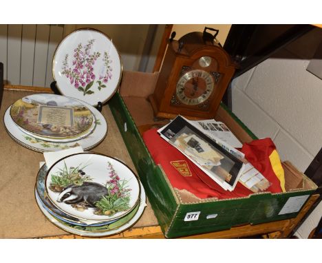 ONE BOX AND LOOSE MISCELLANEOUS ITEMS to include a set of new Red and Yellow JCB overalls (size 46), four Status Quo NEC Dec 