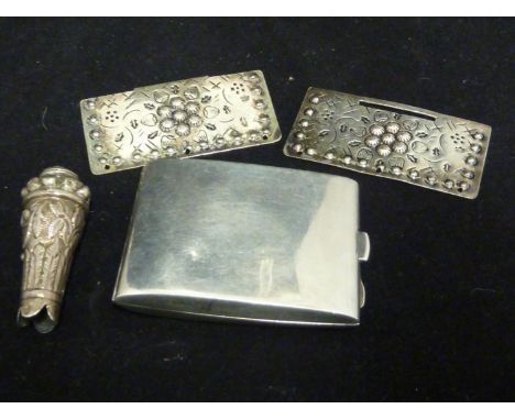 A silver Vesta or stamp case, Birmingham 1902, makers mark W.D in rectangle for William Devenport; a parasol handle topper, s