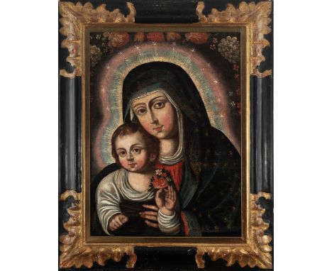 Colonial school, Peru, 18th century. Virgin of Popolo. Oil on canvas fixed to board. The Virgin of Santa María Mayor, also ca