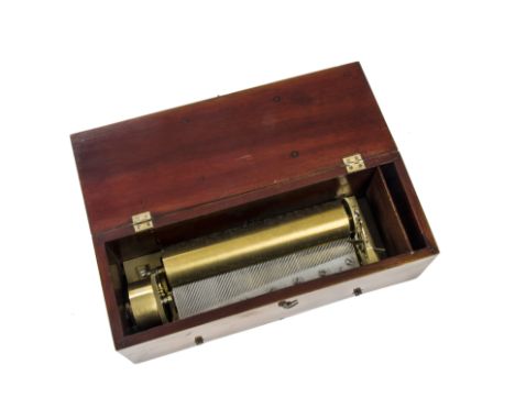 Musical box, key-wind, No. 15426, playing four airs, in plain case without endflap -- 12 3/4 in wide, the cyinder 7 3/4in, 11