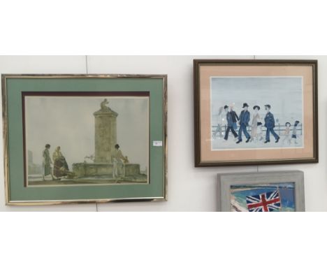 A hand-signed Russell Flint print; together with a print after L S Lowry (2)