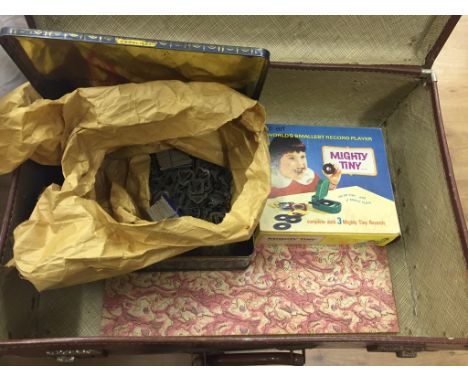 A suitcase of toys to inc a boxed Mighty Tiny record player