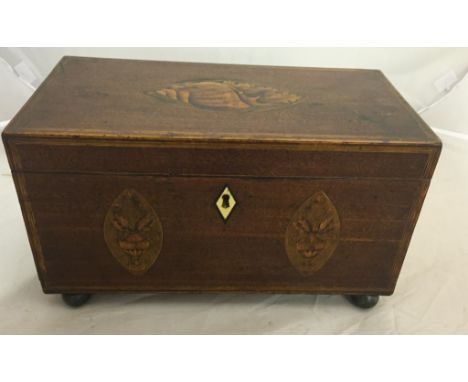An early 19th century inlaid mahogany tea caddy