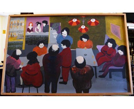 Stan Cooper, an oil on board titled ‘Reflections of 1981’ depicting a Bar interior.  Initialled lower right ‘SC’. Signed and 