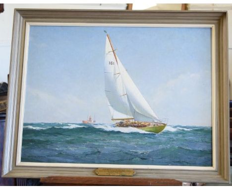 Deryck Foster, an oil on board of Joyrene having rounded the Royal Sovereign light vessel channel race 1957.  Signed lower le