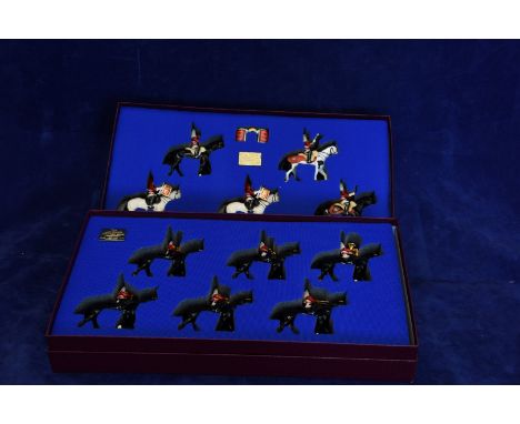 Britains Toy Soldiers, the Lifeguards mounted band (set 1) featuring director of music, drum horse, piccolo and two trumpeter