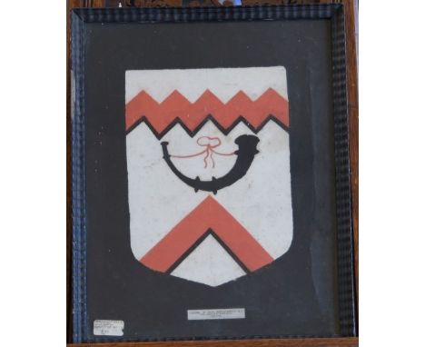 A 17th century watercolour coat of arms of John Postlethwayt, 12½ by 16¼ins.  Est £30-50