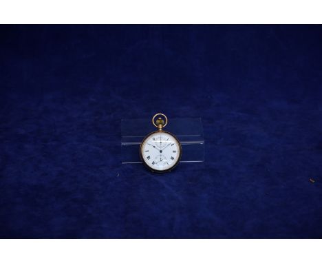 A 9ct gold cased pocket watch by Le Phare & Co Switzerland, the enamelled dial with subsidiary minutes and seconds dials and 