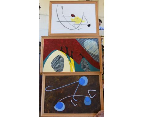Stan Cooper, a series of three geometric studies entitled ‘Estuary I’.  21½ by 15½ins.  ‘Estuary II’, 25¾ by 15¾ins.  ‘Estuar
