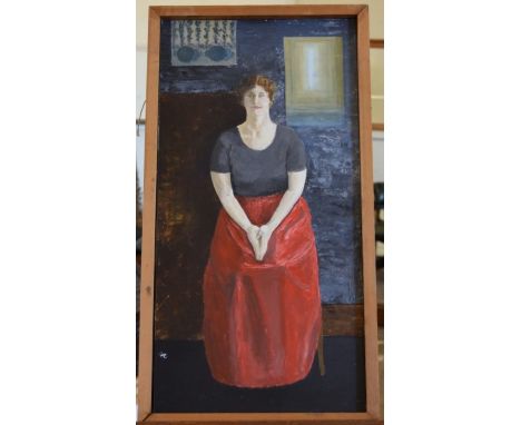 Stan Cooper, an oil on board of Lesley Warren, October 1981.  15 by 30ins.  In a light wood frame.  Est £25-40
