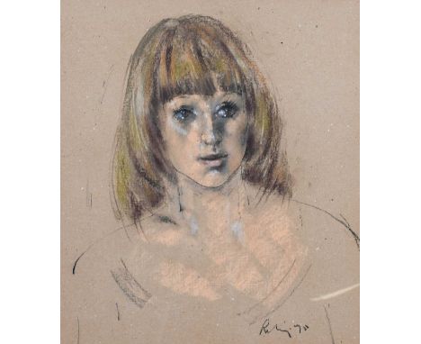 Harold Riley DL, DLitt, FRCS, DFA, ATC (b.1934)Head and shoulders portrait of a young girlSigned and dated (19)70, pastel, 43