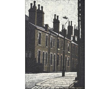 Stuart Walton (b.1933) “Great Northern Street, Morley” Signed and dated (19)73, oil on board, 59.5cm by 40cm  Bears label ver