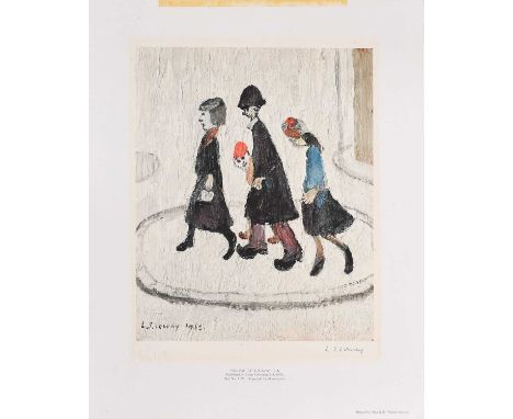 After Laurence Stephen Lowry RBA, RA (1887-1976)"The Family"Signed in biro, with the blindstamp for the Fine Art Trade Guild,