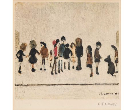 After Lawrence Stephen Lowry RBA, RA (1887-1976)"Group of Children"Signed, with the blindstamp for the Fine Art Trade Guild, 