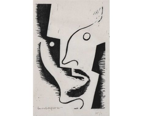 Francis Butterfield (1905-1968)Self Portrait Signed and dated (19)36, numbered 25/1, woodblock print, together with a further