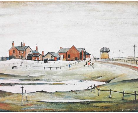 After Laurence Stephen Lowry RBA, RA (1887-1976)"Landscape with Farm Buildings"Signed, with the blindstamp for the Fine Art T