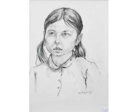 Tom McGuinness (1926-2006)Portrait of Theresa Rooney aged 8Signed and dated (19)70, charcoal, together with a companion, 55cm