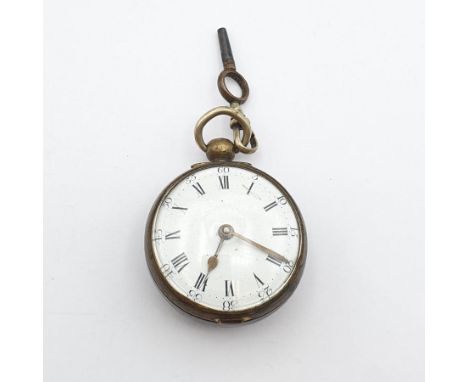 A late 18th Century open-faced Pocket Watch the white enamel dial with Roman numerals in base metal case, case width approx 4