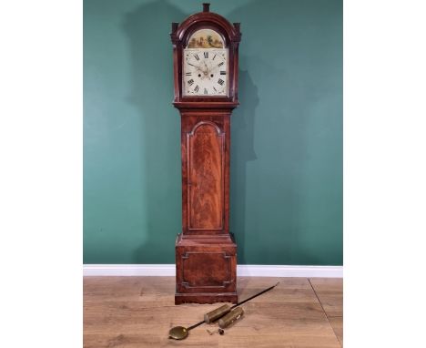 A Georgian Longcase Clock with arched painted dial inscribed Wm Burch, Maidstone,8-day movement, in elegant mahogany case