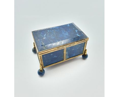 A 19th century lapis lazuli and gilt metal hinged-lidded Box Casket approx 10cm x 6cm Noticeable crack to front section of li