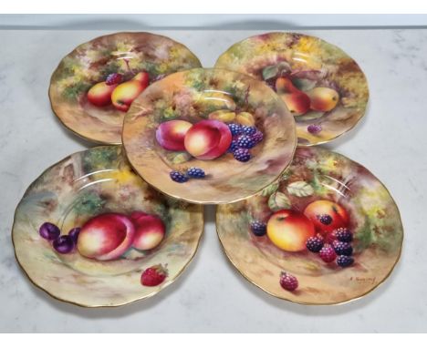 Five Royal Worcester fruit painted Plates, 6 1/2in D, signed 'Austin', 'Moseley', (2), and 'Townsend' (2) The Plate with Appl