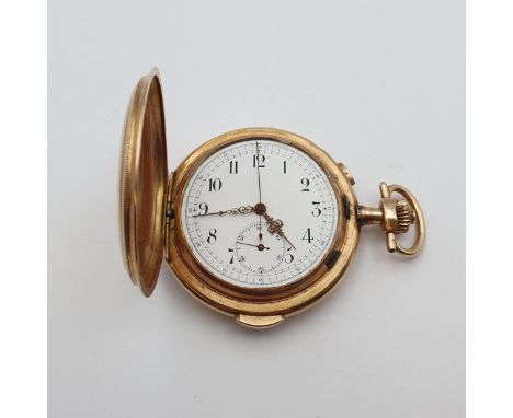 A late 19th Century Invicta 14ct gold-cased keyless wind full hunter minute repeater Pocket Watch, the white enamel dial with