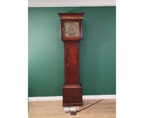 An 18th Century oak Longcase Clock with square brass dial having two subsidiary dials and with eight day movement and includi