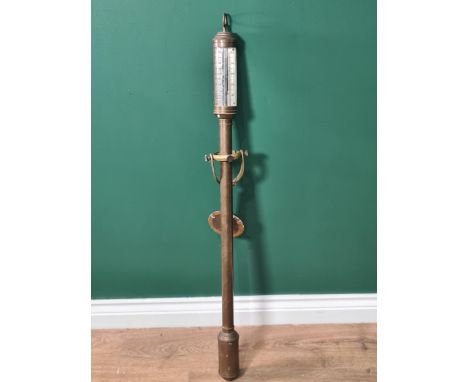 A brass Ship's Gimbal Arm Barometer bearing 'JJBLM 16 A 22 RN Desterro Lisbon, 38'