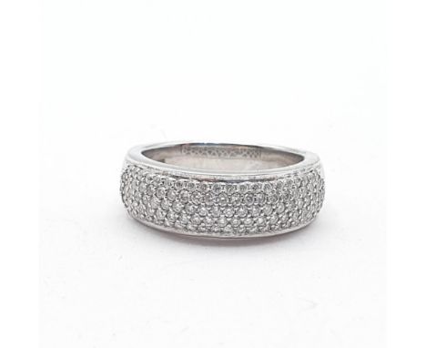 A Diamond Dress Ring, half-hoop of pavé-set diamonds in 18ct white gold, ring size N, approx 8gms