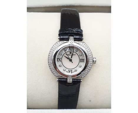 A lady's Mathieu Legrand manual Wristwatch the mother of pearl dial with Roman numerals at quarters, the remainder crystal do