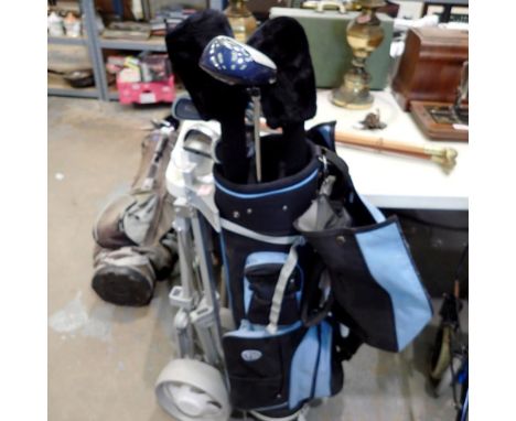 Peter Alliss Tour Series III golf clubs, including bag, trolley, putter, full iron set to include 3, 4, 5 ,6 ,7, 8, 9, S, P a