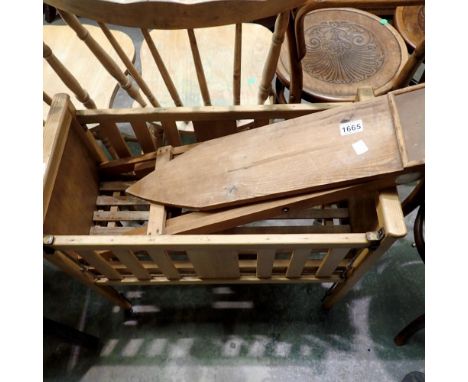 Dolls cot and childs ironing board, 32 x 67 x 58 cm H. Not available for in-house P&amp;P