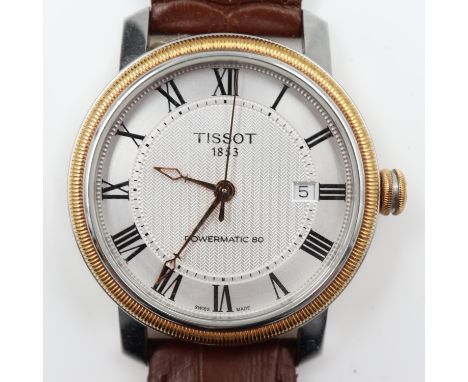 TISSOT 1853: Powermatic 80 gents steel cased automatic wristwatch, having Roman chapters against a milled and brushed steel d