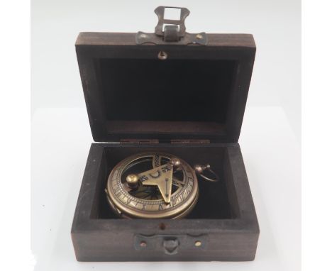 Boxed brass pocket sized sundial compass. UK P&amp;P Group 1 (£16+VAT for the first lot and £2+VAT for subsequent lots) 