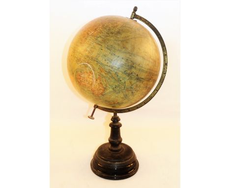 A Victorian J.Fores of Paris Globe Terrestre 1 millimetre pour 40 kilometre, height approx 23"