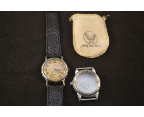 A US Army Elgin wristwatch plus a new old stock US Army Air Corps Elgin watchcase and bag