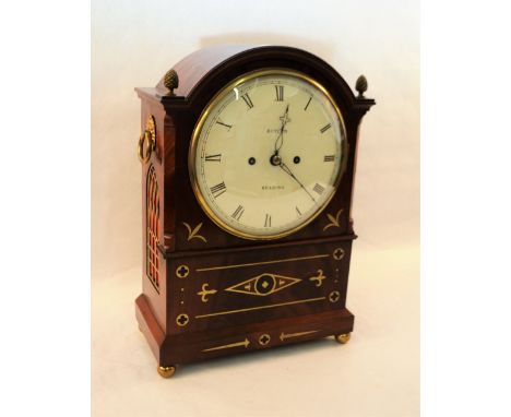 A 19th Century brass inlaid bracket clock with brass drop handles and side grilles, replacement movement , dial marked Butler