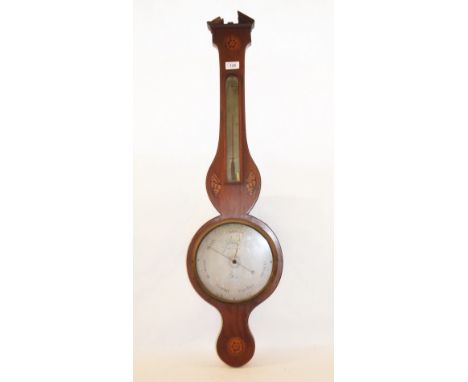 A 19th Century inlaid mahogany banjo barometer by G.Berry, Berwick St, Soho (for restoration) plus an Edwardian inlaid mahoga