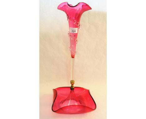 A cranberry glass single epergne