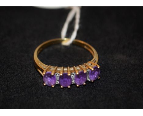 A 9ct gold amethyst and diamond ring, size P (rubbed marks)