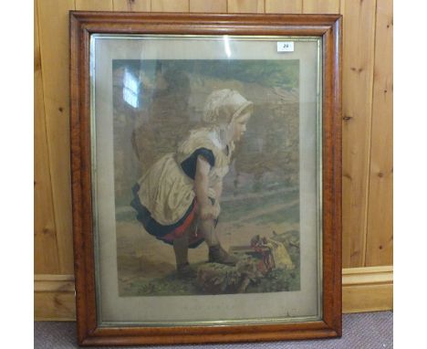 A maple framed Pears style print 'Wait For Me' 26" x 20" and Lydia.B.King boy and girl prints