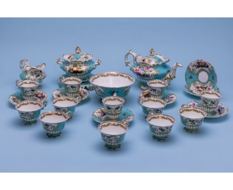 A COPELAND &amp; GARRETT PART TEA AND COFFEE SERVICE
Mid 19th Century, circa 1840, green printed marks

Painted with panels f