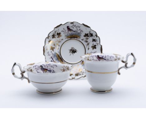 A PORCELAIN TRIO
Early-Mid 19th Century
Decorated with birds perched on branches and gilt fruiting vines 

Please email hello