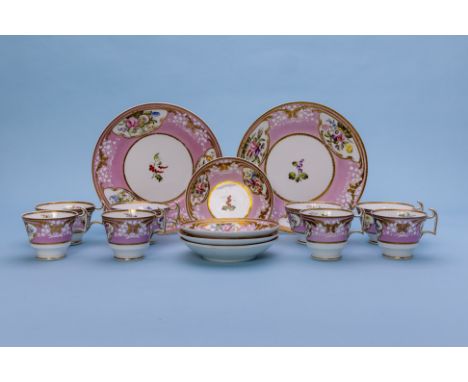 A SPODE PART TEA AND COFFEE SERVICE
Circa 1820,
Comprising: four tea cups; four coffee cups; four saucers and two plates, pri