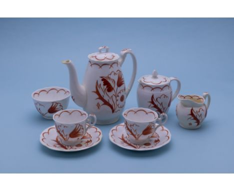 A FOLEY COFFEE SERVICE BY FREDA BEARDMORE
c.1934, designed for the Art in Industry Exhibition at Harrods, printed marks to ba