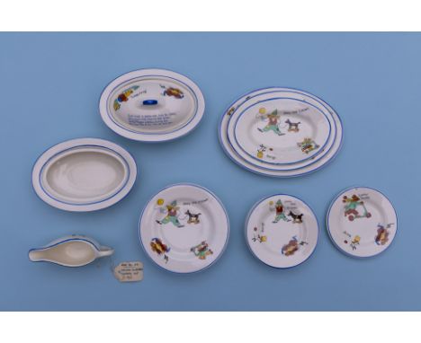 A ROYAL CAULDON CORONA WARE PART CHILD'S DINNER SERVICE
1st half 20th Century
Printed with Joey the Clown and other decoratio